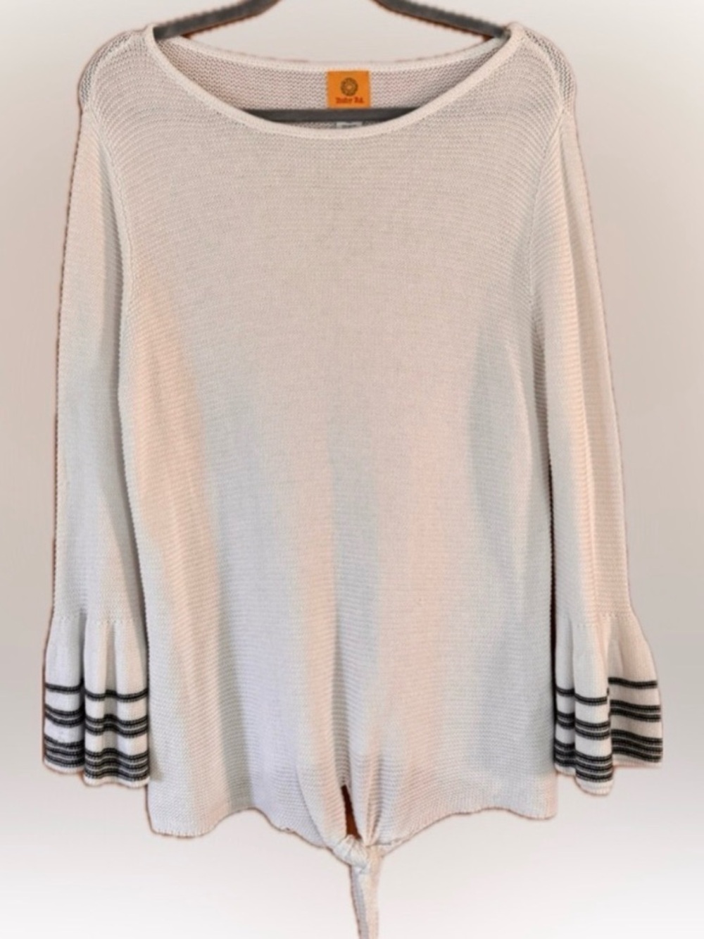RUBY RD. Lightweight Cotton Blend Beach Sweater | White/Navy | Size XL